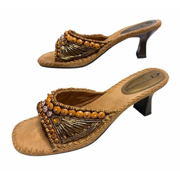 Laundry Audrey Bronze Satin Beaded Slide Sandals size 6.5 - Picture 4 of 10